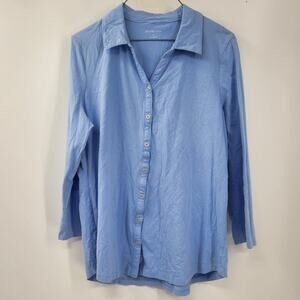 Kim Rogers Blue Cotton Top Womens Size Large L Button Down